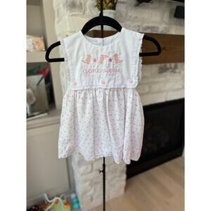 The Graykate Lot Girls White/Pink Swiss Dot Blaire Bib Dress Size 2T